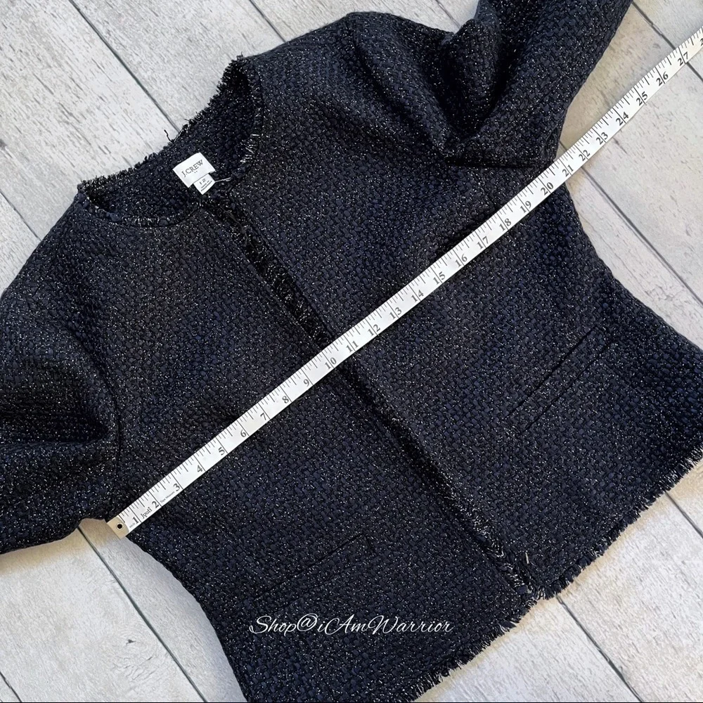 J.Crew NWR Navy Metallic Tweed Fringe Collarless Jacket *shop@iamwarrior